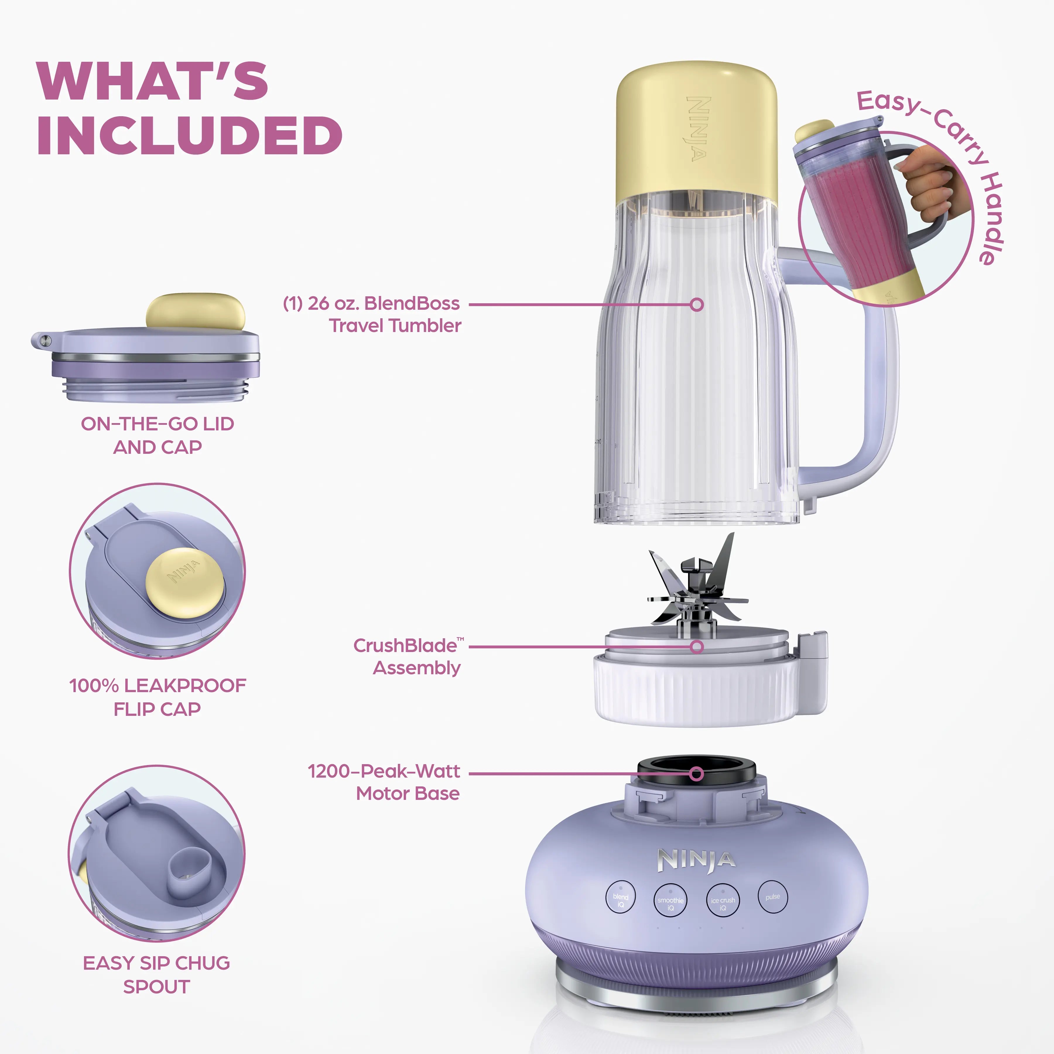 Ninja BlendBOSS Tumbler Blender with 26oz Travel Cup and Removable Straw, Portable Smoothie Maker