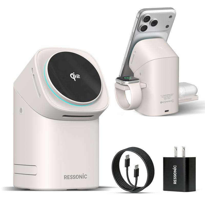 RESSONIC 3-in-1 Wireless Charger, Qi2 15W Fast Charge for iPhone Watch AirPods
