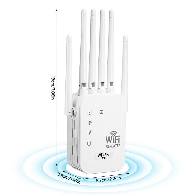 WiFi Extender 2025, 1200Mbps Dual Band Booster, 6 Antennas, Long Range