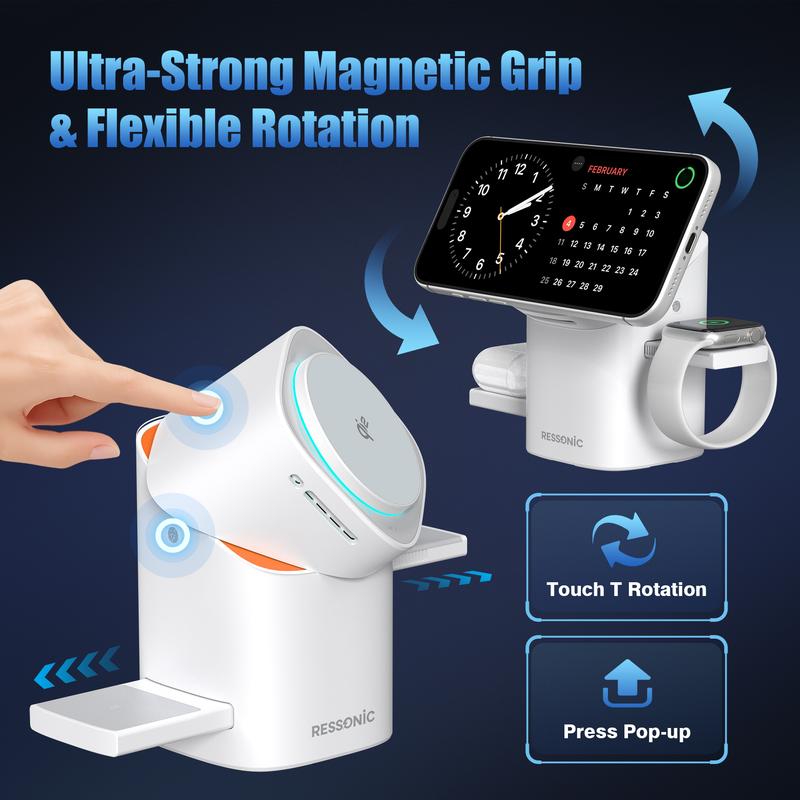 RESSONIC 3-in-1 Wireless Charger, Qi2 15W Fast Charge for iPhone Watch AirPods