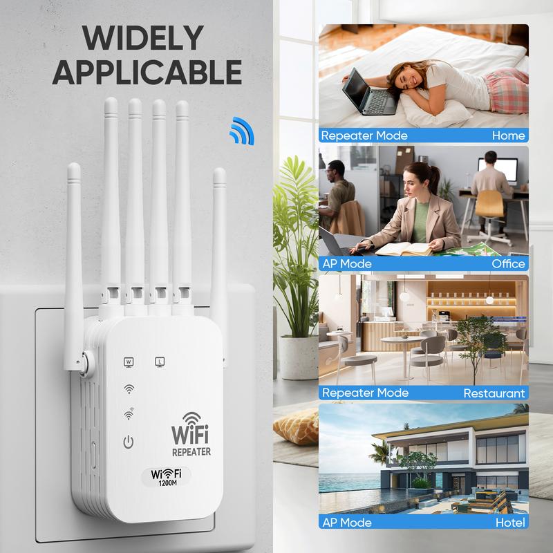 WiFi Extender 2025, 1200Mbps Dual Band Booster, 6 Antennas, Long Range