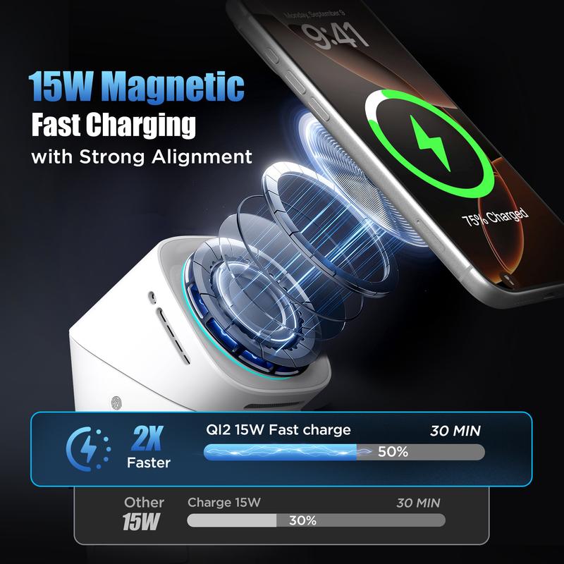 RESSONIC 3-in-1 Wireless Charger, Qi2 15W Fast Charge for iPhone Watch AirPods