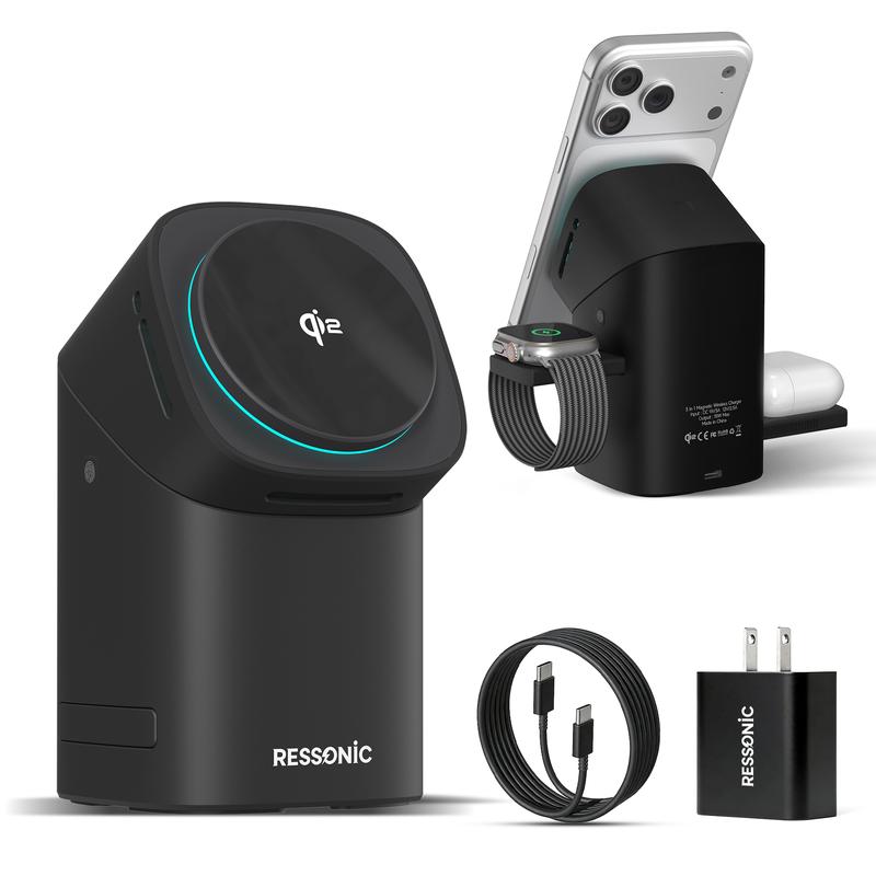 RESSONIC 3-in-1 Wireless Charger, Qi2 15W Fast Charge for iPhone Watch AirPods